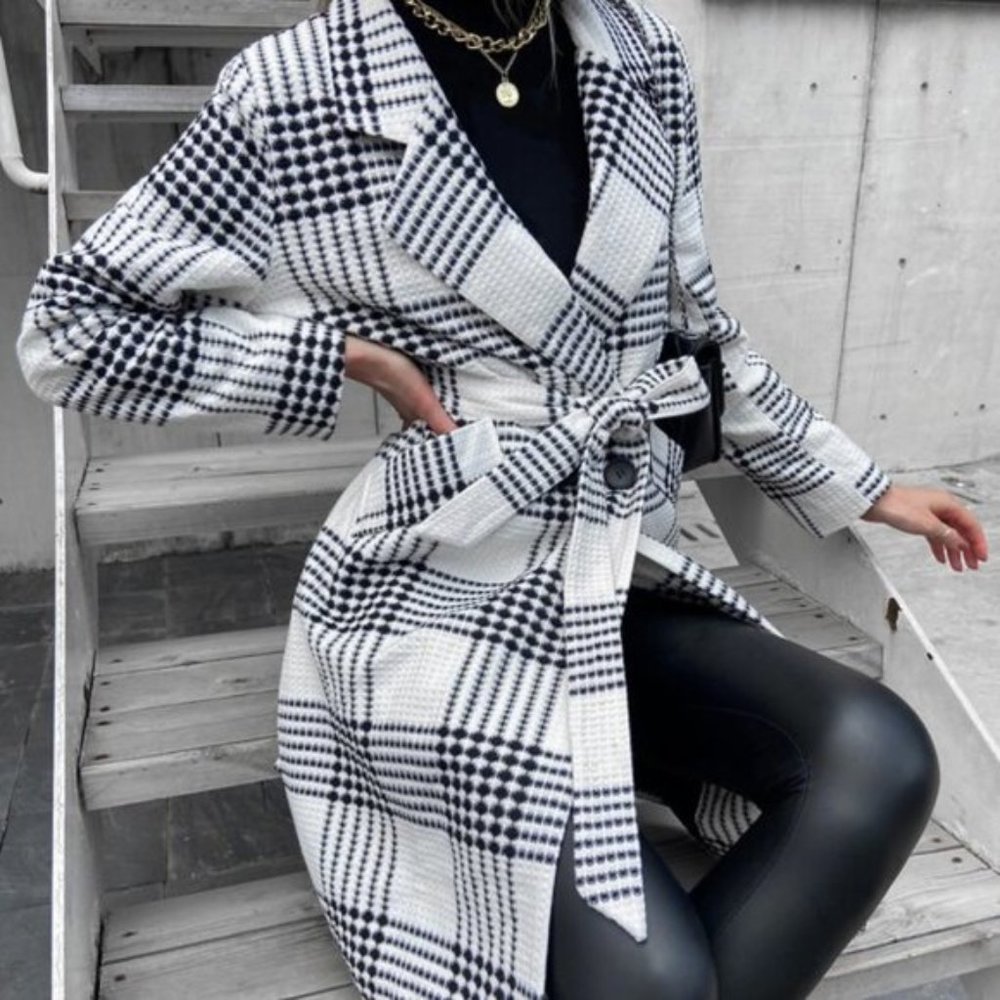 CLASSY Houndstooth Print Trench Coat / Jacket - Picture 4 of 11